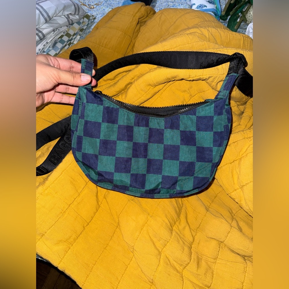 BAGGU Green and Navy Checkerboard Crossbody Bag